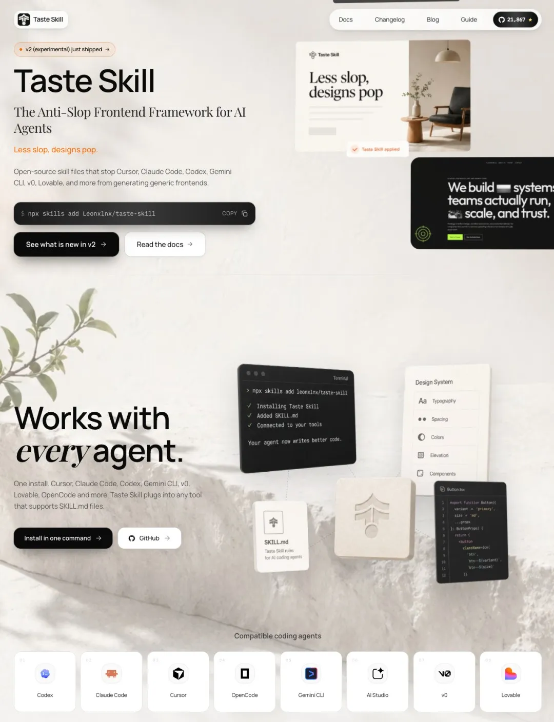Taste Skill 官网 — The Anti-Slop Frontend Framework for AI Agents